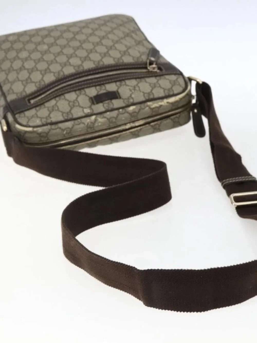 GUCCI GG Supreme Shoulder Bag PVC Beige Gold 201448 Auth ti3728